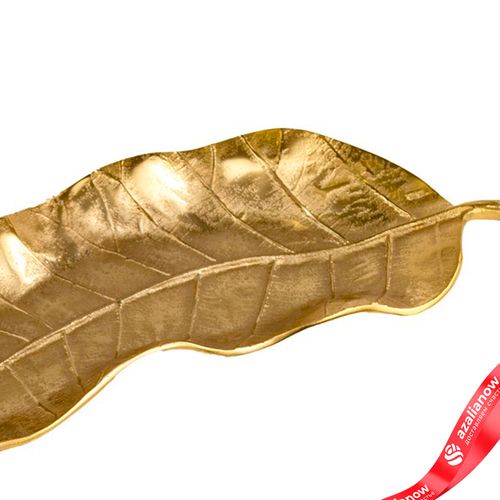 Фото 4: Блюдо «Лист» (металл), 66х26xH7см, золотой