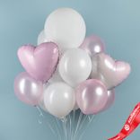 Маленькое фото 1: Композиция из 13 шаров с гелием, розовый, белый