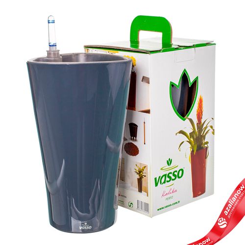 Горшок (Кашпо) с автополивом «Kalika Perfo», пластик, D15,5x26,5см, серый