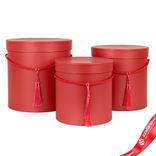 Маленькое фото 2: Набор коробок, подарочных, круглых, 3шт., D22,5xH22,5см, красный