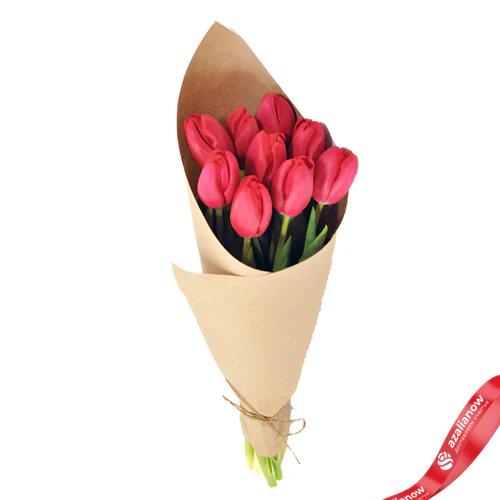 Фото 1: Букет из 9 красных тюльпанов в крафтовой упаковке. Сервис доставки цветов AzaliaNow