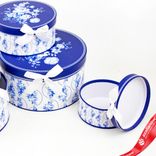 Маленькое фото 4: Набор коробок подарочных круглых «Гжель» 4шт, D23хH10см, белый/синий