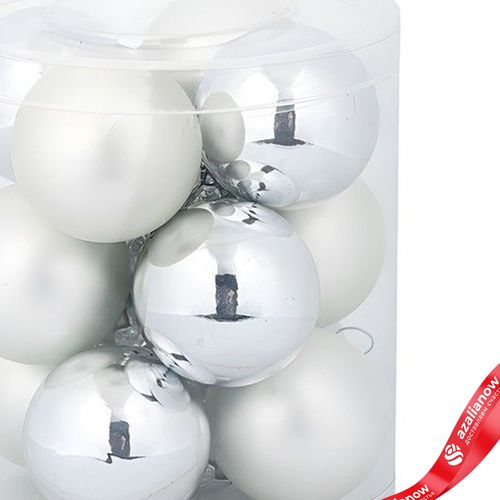 Фото 3: Набор шаров 12шт. в тубе (стекло), D4см, в асс., серебряный