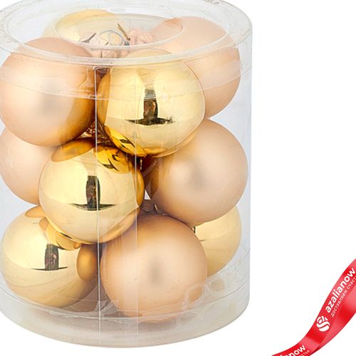 Фото 3: Набор шаров 12шт. в тубе (стекло), D3см, в асс., золотой