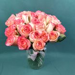 Фото флориста 1: Букет из 31 розовой розы с лентой, 40 см, Россия