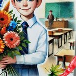 Маленькое фото 3: Открытка «Любимому учителю (букет и кленовые листья)», 7х10 см