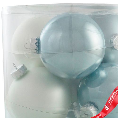 Фото 3: Набор шаров 6шт. в тубе (стекло), D10см, микс голубой/белый