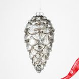 Маленькое фото 1: Украшение подвесное «Шишка» с глиттером (стекло), Н15,5х7,5см, серый