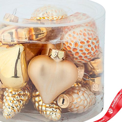 Фото 3: Набор украшений 20шт. в тубе (стекло), 4см, в асс., золотой