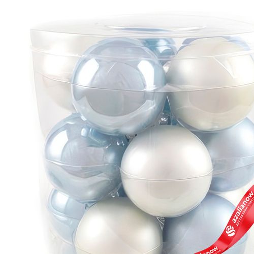 Фото 3: Набор шаров 15шт. в тубе (стекло), D6см, микс голубой/белый