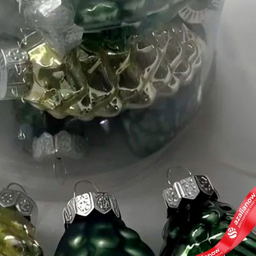 Фото 3: Набор украшений «Шишки» 12шт. в тубе (стекло), 5см, в асс., зеленый/золотой