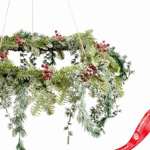 Фото 3: Венок подвесной заснеженный с ягодами, Н40хD60см, зеленый