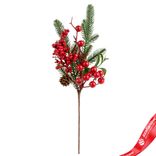 Маленькое фото 1: Ветка еловая с ягодами, H31 см, красный