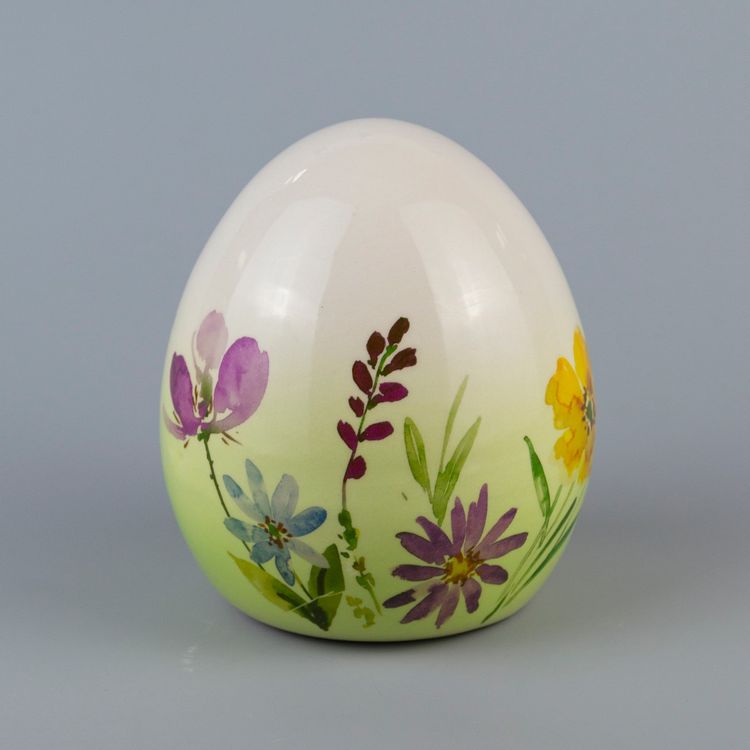 Фото 1: Сувенир Яйцо керамика, H11,5x10x10см, белый, зеленый. Сервис доставки цветов AzaliaNow