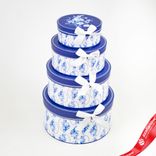 Маленькое фото 2: Набор коробок подарочных круглых «Гжель» 4шт, D23хH10см, белый/синий