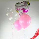 Маленькое фото 1: Композиция из 5 шаров с гелием «Любимой Маме (цветочный узор)», вар. 2