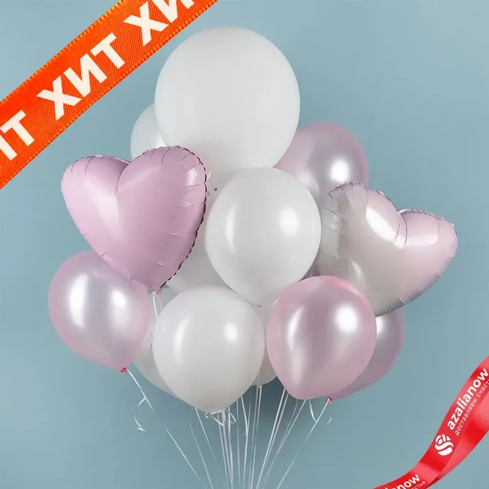 Композиция из 13 шаров с гелием, розовый, белый