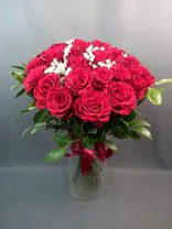 Фото флориста 2: Букет из 31 красной розы с лентой, 50 см, Россия