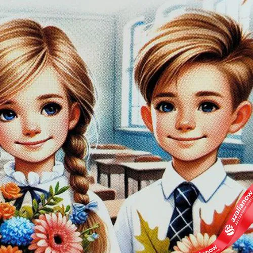 Фото 3: Открытка «Любимому учителю (мальчик с девочкой с букетом)», 7х10 см