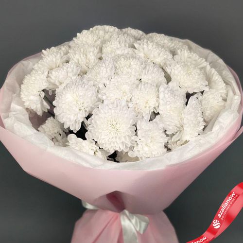 Фото 3: Букет из 9 белых кустовых хризантем «Алтай», в пленке с лентой