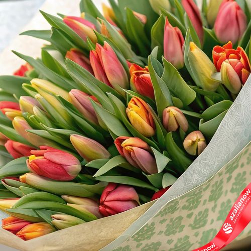 Фото 3: Букет из 35 красно-желтых тюльпанов в бумаге