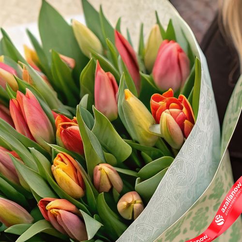 Фото 5: Букет из 35 красно-желтых тюльпанов в бумаге