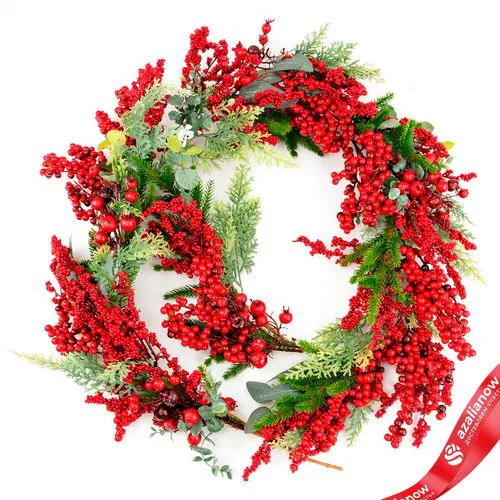 Гирлянда еловая с ягодами и эвкалиптом, 183см, зеленый/красный