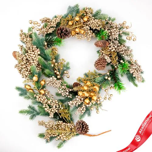 Гирлянда еловая с ягодами и шишками, 183см, зеленый/шампань