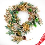 Маленькое фото 1: Гирлянда еловая с ягодами и шишками, 183см, зеленый/шампань