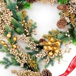 Маленькое фото 3: Гирлянда еловая с ягодами и шишками, 183см, зеленый/шампань