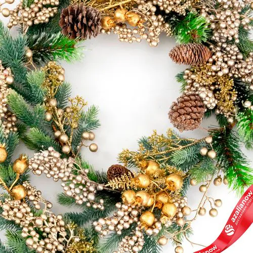 Фото 4: Гирлянда еловая с ягодами и шишками, 183см, зеленый/шампань