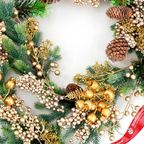 Фото 5: Гирлянда еловая с ягодами и шишками, 183см, зеленый/шампань