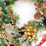 Маленькое фото 5: Гирлянда еловая с ягодами и шишками, 183см, зеленый/шампань
