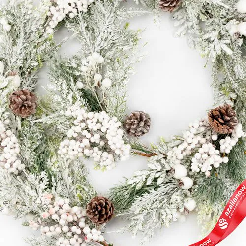 Фото 3: Гирлянда еловая с ягодами и шишками заснеженная, 183см, зеленый/белый