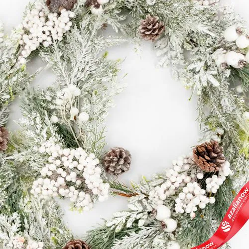 Фото 4: Гирлянда еловая с ягодами и шишками заснеженная, 183см, зеленый/белый