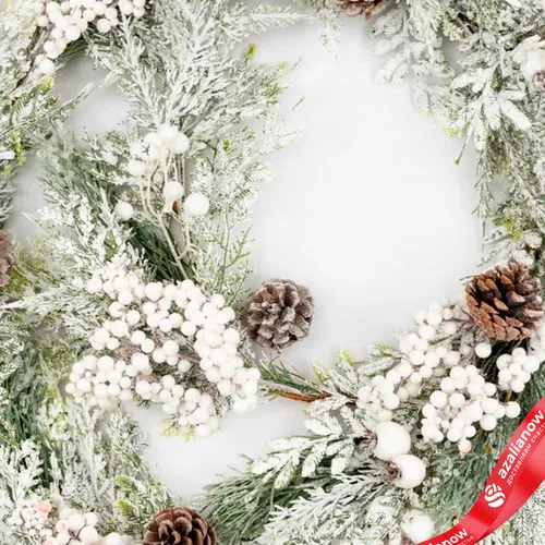 Фото 5: Гирлянда еловая с ягодами и шишками заснеженная, 183см, зеленый/белый