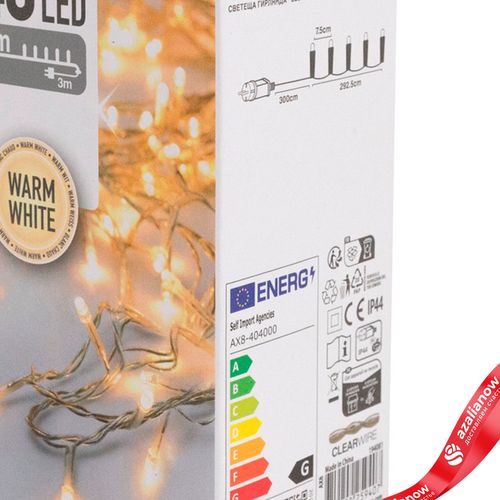 Фото 3: Гирлянда светодиодная 3м, 40 ламп, тепл. бел. свет, шнур 3м, прозрачный