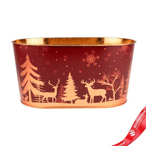 Кашпо «Зимний пейзаж» (металл), 22,5x13,5хH11,5см, красный/золотой