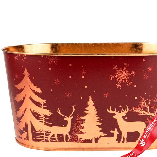 Фото 2: Кашпо «Зимний пейзаж» (металл), 22,5x13,5хH11,5см, красный/золотой