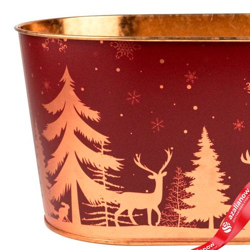 Фото 4: Кашпо «Зимний пейзаж» (металл), 22,5x13,5хH11,5см, красный/золотой