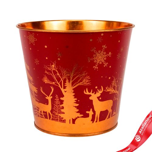 Кашпо «Ведерко Зимний пейзаж» (металл), D13,5xH11,5см, красный/золотой