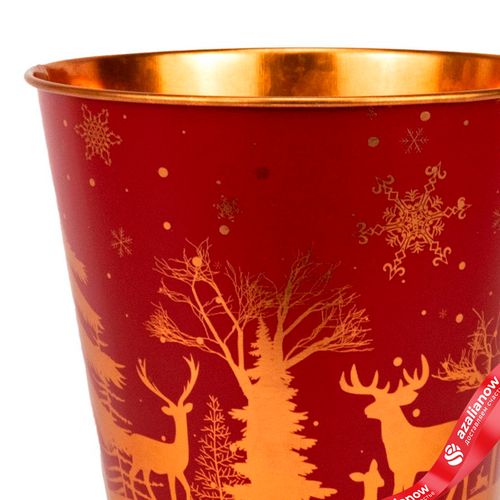 Фото 2: Кашпо «Ведерко Зимний пейзаж» (металл), D13,5xH11,5см, красный/золотой