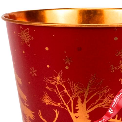 Фото 3: Кашпо «Ведерко Зимний пейзаж» (металл), D13,5xH11,5см, красный/золотой