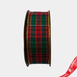 Маленькое фото 1: Лента «Шотландка» (полиэстер), 25 мм 10 м, красный/зеленый