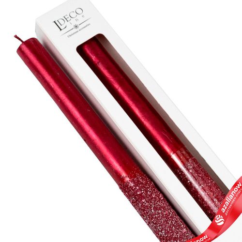 Фото 3: Набор столовых свечей с гранулами 2шт., H25xD2см, красный