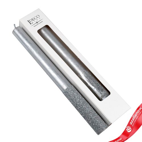 Набор столовых свечей с гранулами 2шт., H25xD2см, серебряный