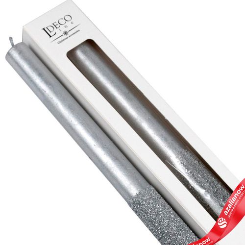 Фото 3: Набор столовых свечей с гранулами 2шт., H25xD2см, серебряный