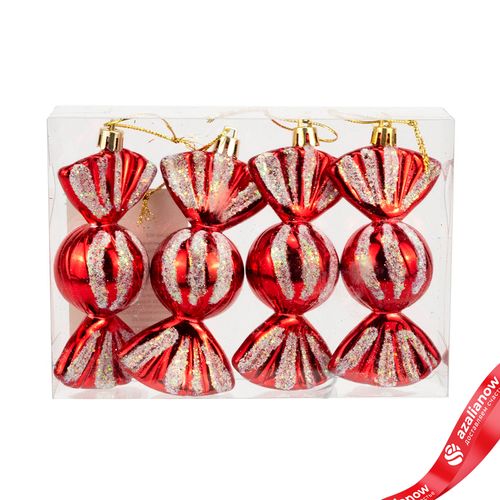 Фото 2: Набор украшений «Конфеты» 4шт. (пластик), 10х4см, красный