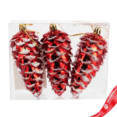 Фото 2: Набор украшений «Шишки» 3шт. (пластик), 10,5х4,3см, красный