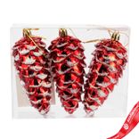 Маленькое фото 2: Набор украшений «Шишки» 3шт. (пластик), 10,5х4,3см, красный